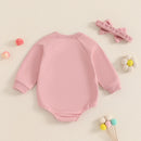 Flower Print Baby Girls Romper with Bowknot Headband