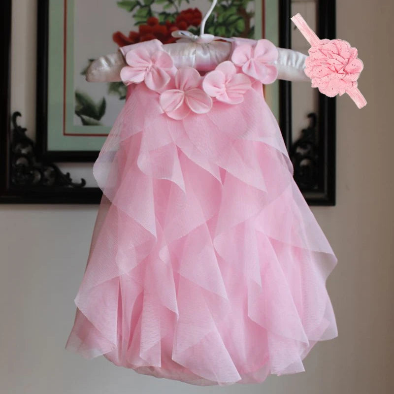 Baby Girl Elegant Chiffon Birthday Party Dresses & Headband childrensterritory