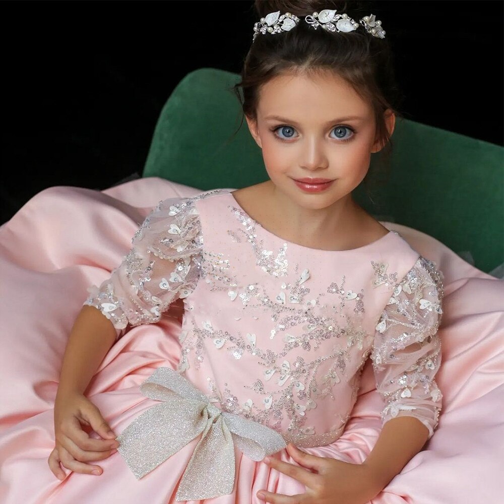Baby/Kid Girl Glitter Lace and Half Sleeve First Communion Dress childrensterritory