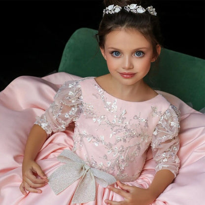 Baby/Kid Girl Glitter Lace and Half Sleeve First Communion Dress childrensterritory