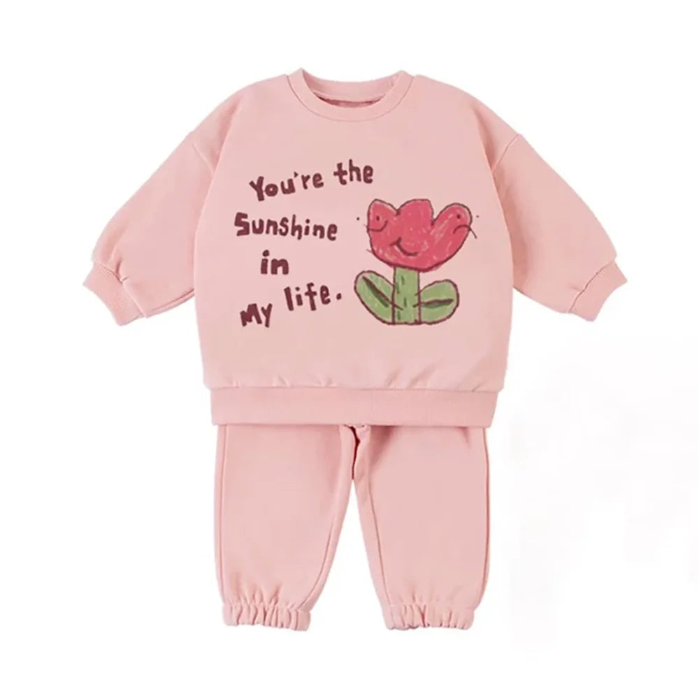 Kids Cartoon Print Long Sleeves Warm Clothing Set