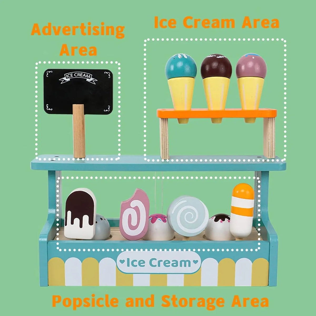 Kids Wooden Ice Cream Counter Playset childrensterritory