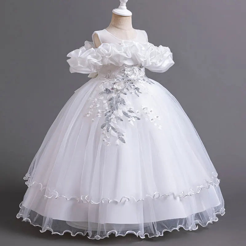 Flower Lace Design Short Sleeve Dress For Girls childrensterritory