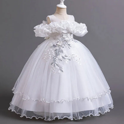 Flower Lace Design Short Sleeve Dress For Girls childrensterritory
