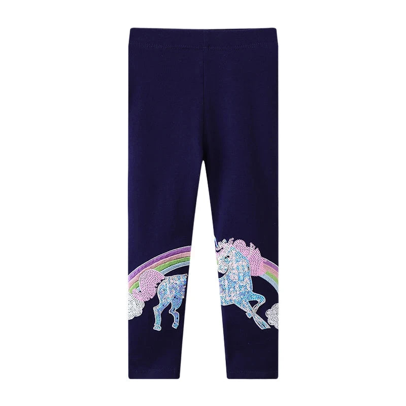 Sequin Cartoon Unicorn Rainbow Design Girls Leggings childrensterritory