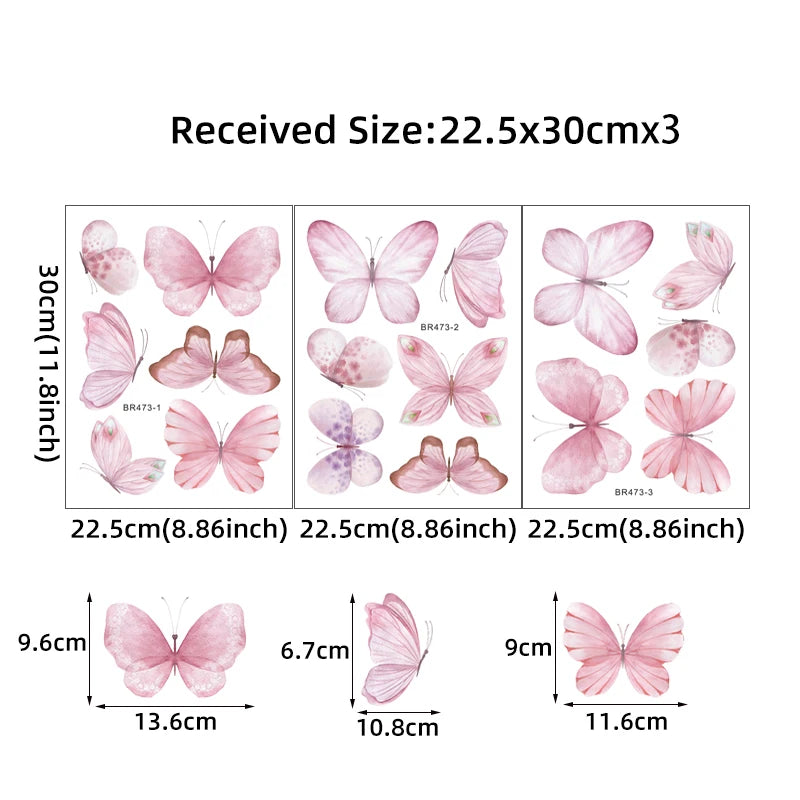 Home Decoration 3Pcs Pink Butterfly Wall Decals for Kids Room childrensterritory