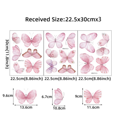 Home Decoration 3Pcs Pink Butterfly Wall Decals for Kids Room childrensterritory