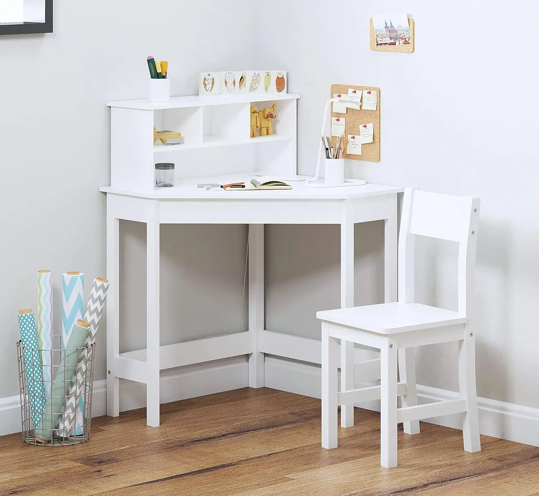 Kids Wooden Study Desk and Chair with Storage and Hutch childrensterritory