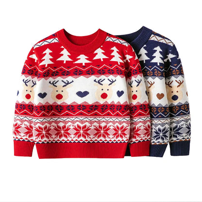 Cartoon Deer Design Knitted Christmas Sweaters For Kids childrensterritory