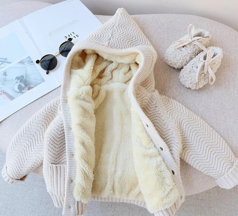 Thick Hooded Fleece Inside Solid Cardigans for Boys and Girls