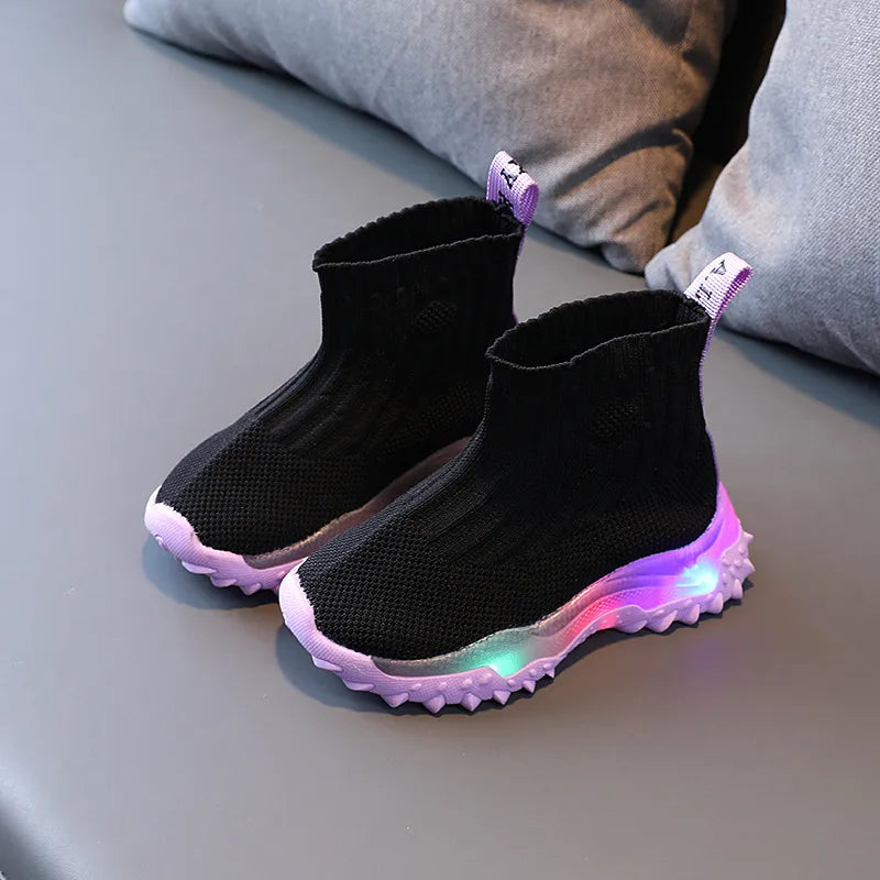 Kids Knitted Soft Sole LED Luminous Sneakers for Boys and Girls childrensterritory
