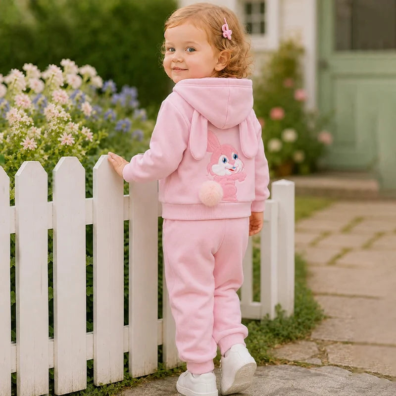Cotton Rabbits Design Hoodie Sets for Kids Girls