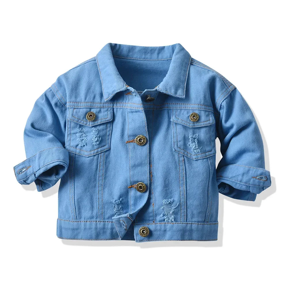 Candy Color Unhooded Denim Jacket for Little Boys Girls childrensterritory