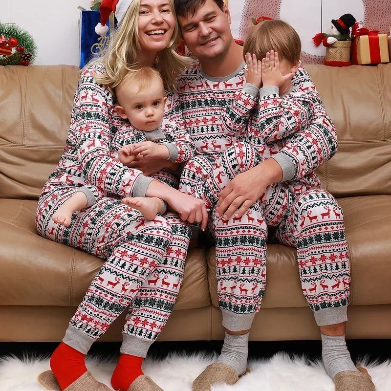Cartoon Deer and Tree Print Family Matching Christmas Pajamas Sets