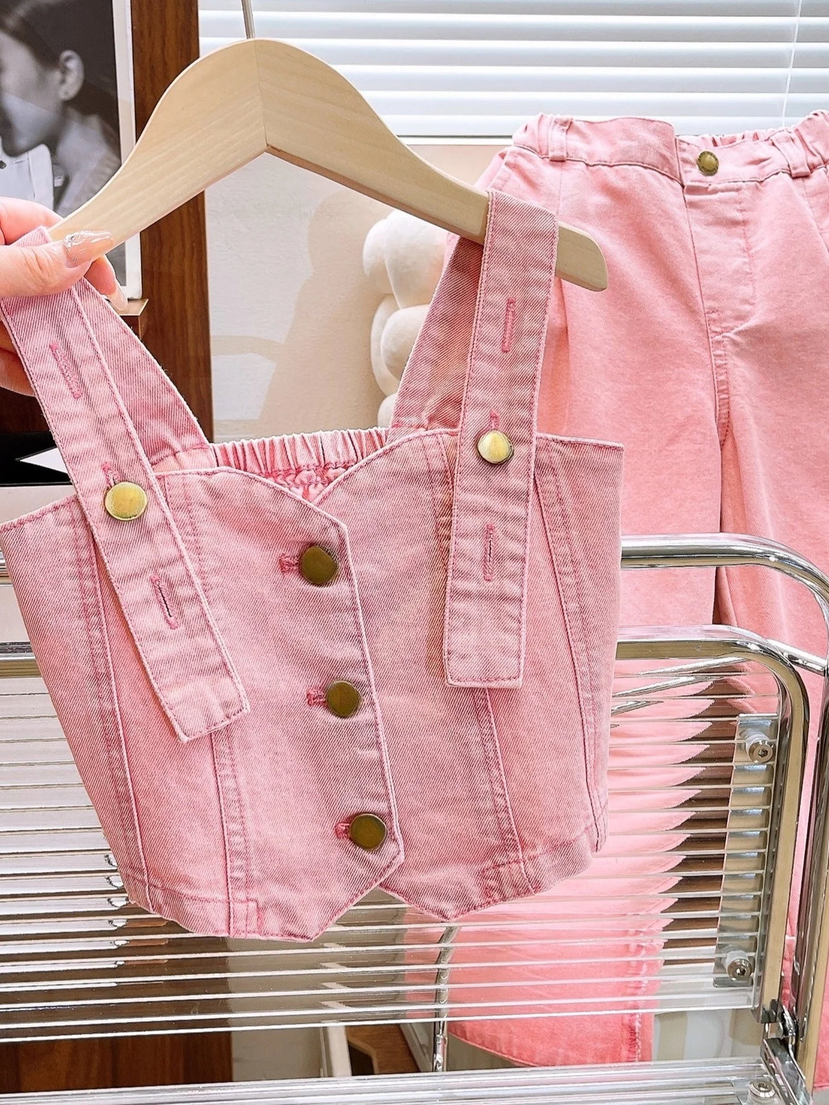 Kids Girls Denim Top with Straight Leg Pants Summer Clothes