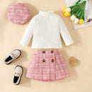 Baby Girls Knit Long Tops and Plaid Skrits with Hat Outfits childrensterritory