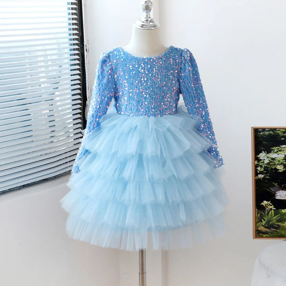 Kids Girls Sequined Layered Tulle Princess Party Dresses