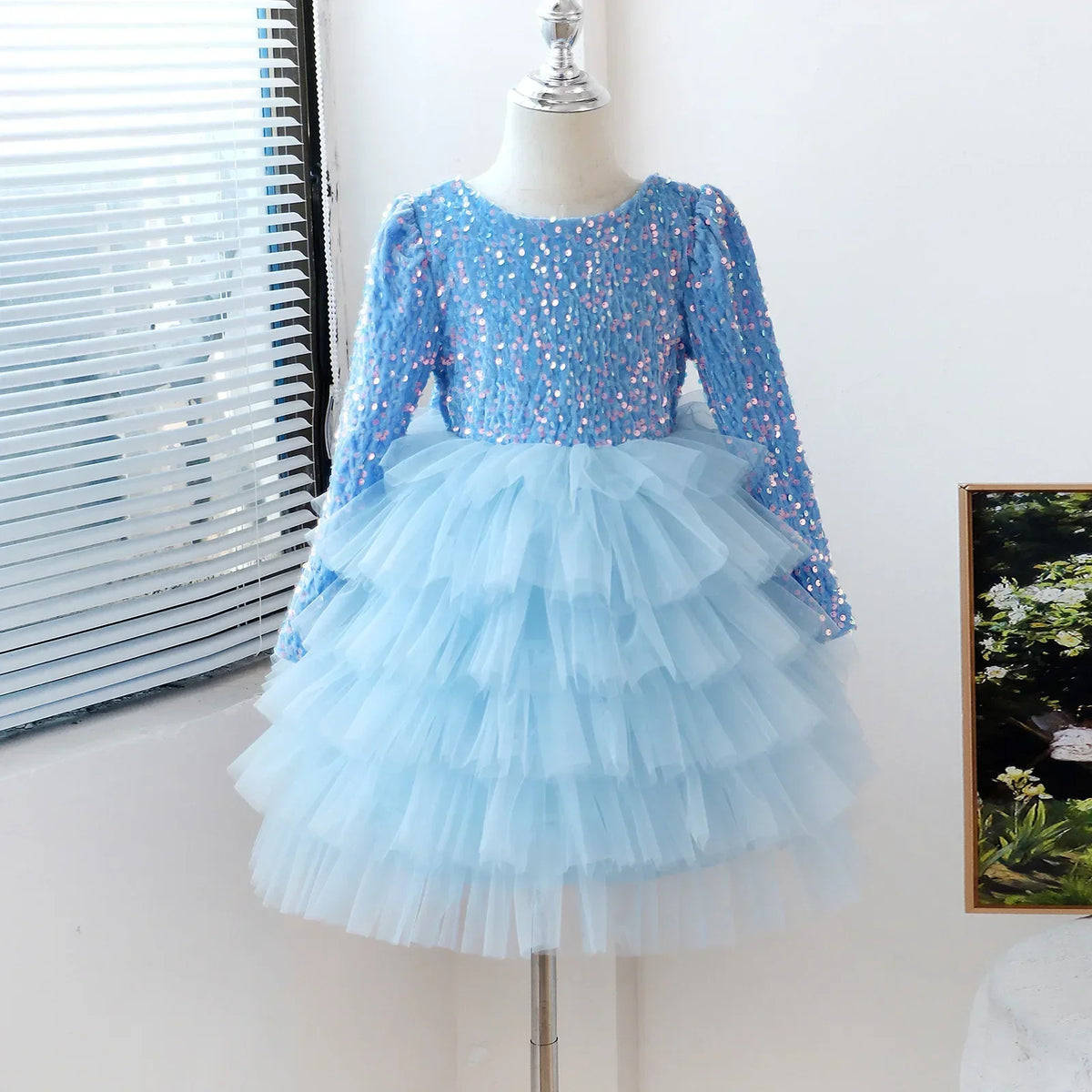 Kids Girls Sequined Layered Tulle Princess Party Dresses