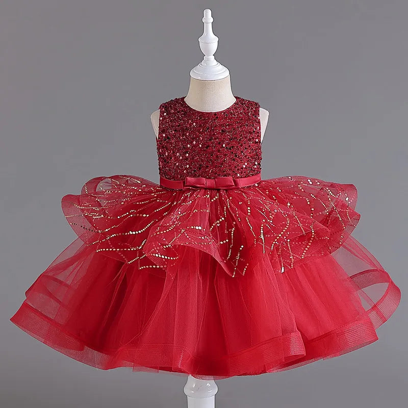 Kids Girls Sequins Design Tutu Wedding Party Dresses