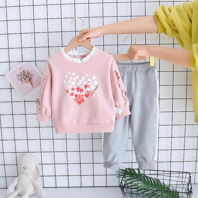 Toddler Girl Heart Print 2 Pieces Stylish Tracksuits Set childrensterritory