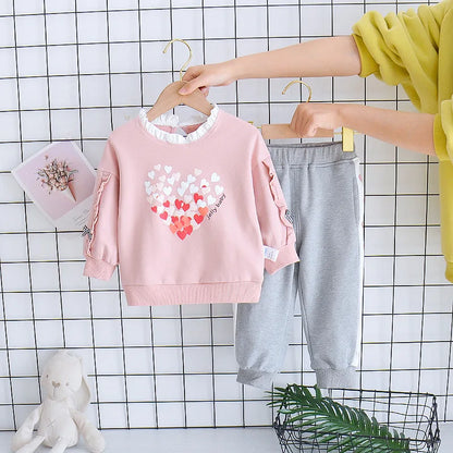 Toddler Girl Heart Print 2 Pieces Stylish Tracksuits Set childrensterritory