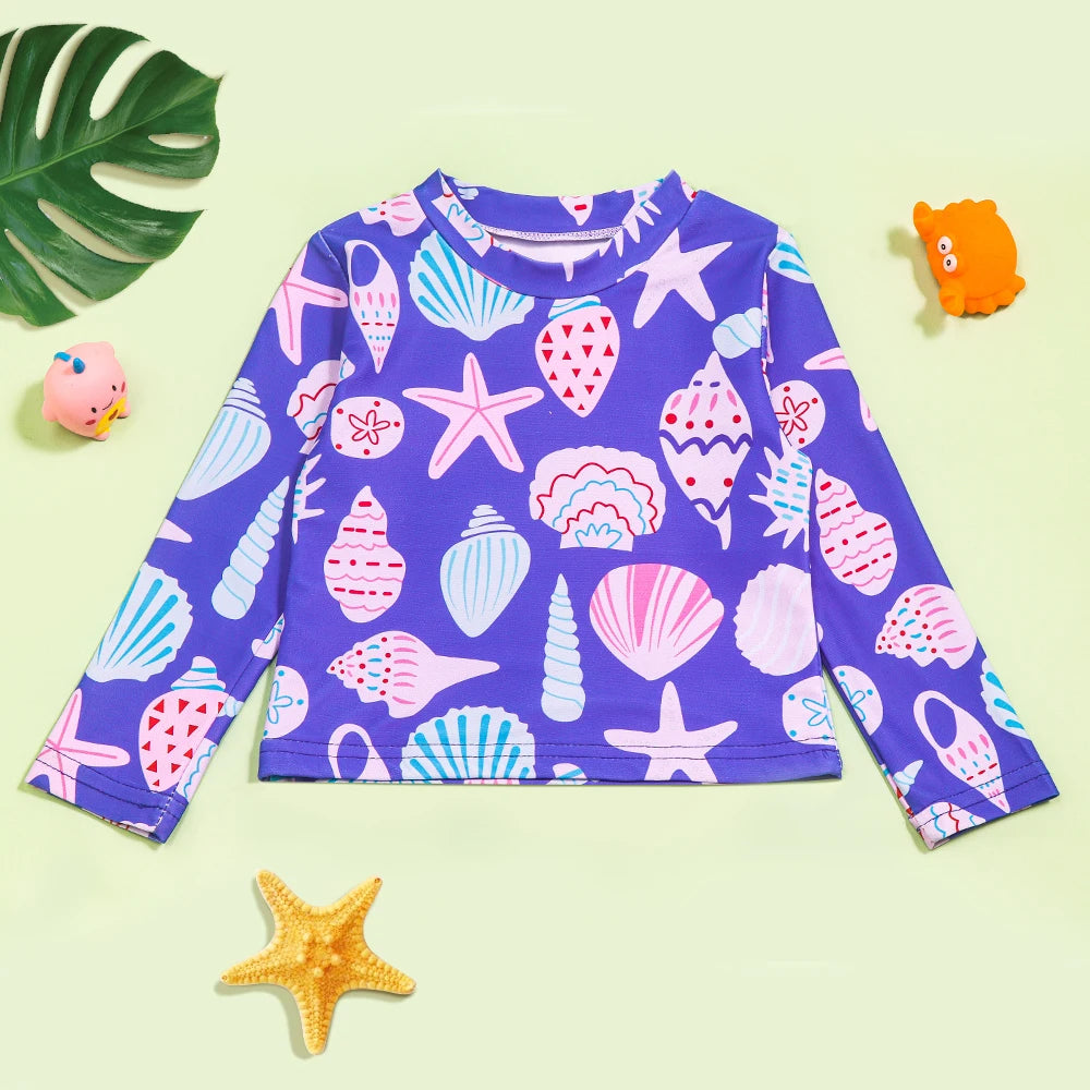 High-Quality Shell-Pattern Striped Swimsuit for Girls childrensterritory