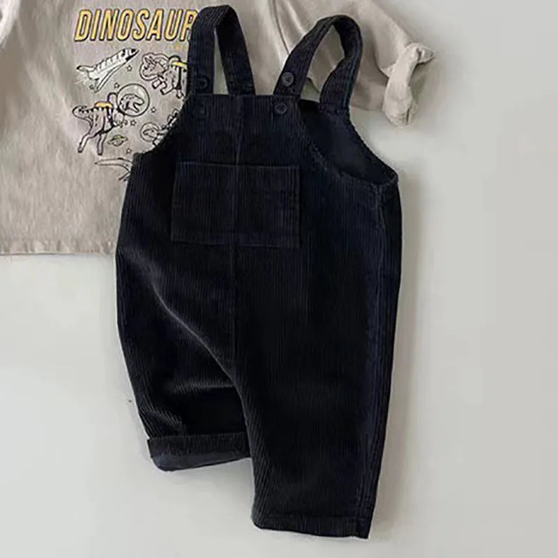Solid Corduroy Suspender Rompers for Baby Boys and Girls