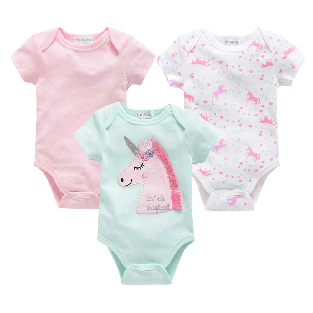 3PCS/Lot Newborn Baby Cartoon Printed Summer Romper