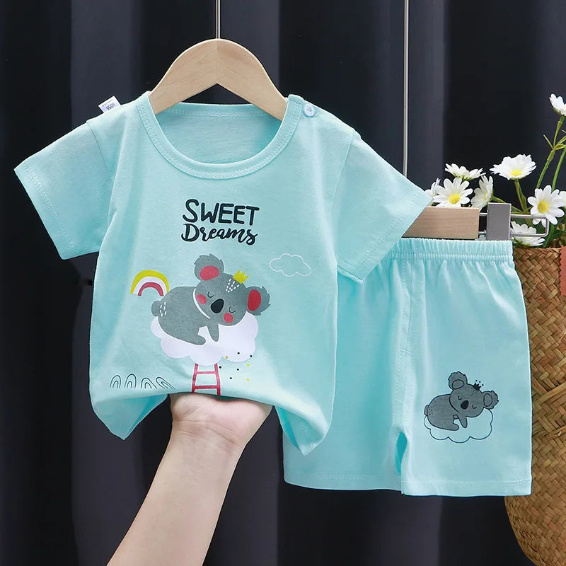 Little Boys Girls Cartoon Print Cotton Clothing Sets