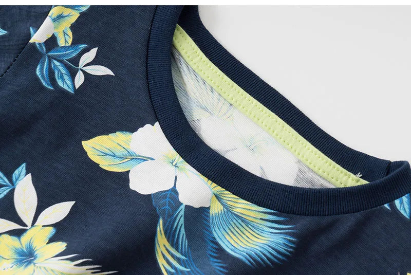 Kids Boys Floral Print Cotton T-shirt and Pants Sets childrensterritory