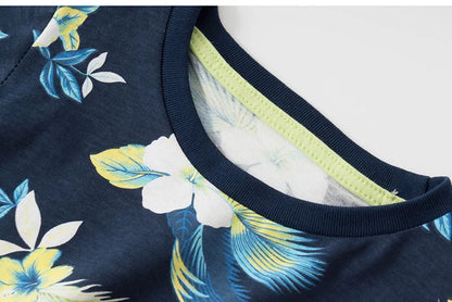 Kids Boys Floral Print Cotton T-shirt and Pants Sets childrensterritory