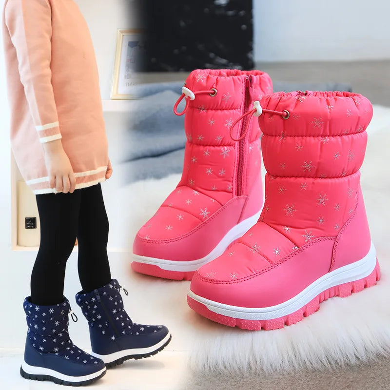 Kids Girls Waterproof Warm Plush Platform Ankle Snow Boots