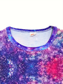 Girls' Casual Dress with Starry Unicorn Digital Print