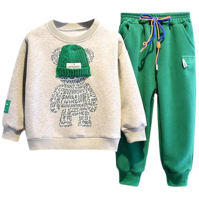 Kids Bear Embroidery Warm 2-Piece Clothing Set for Spring Autumn