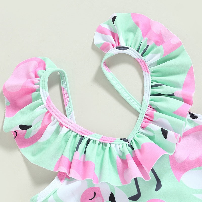 Flamingo Print Backless Kid Girl Beachwear Jumpsuit childrensterritory