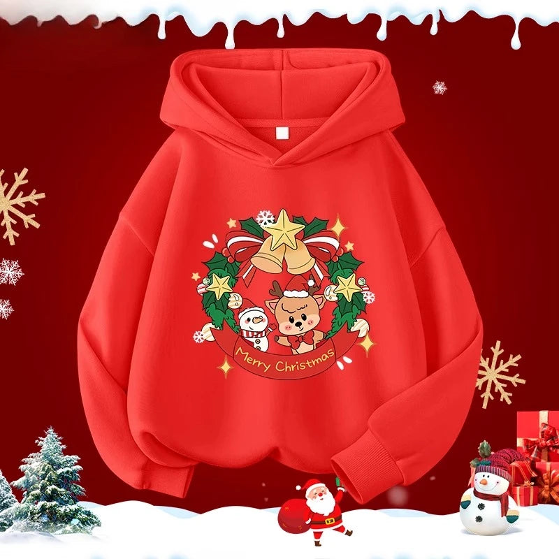Kids’ Long-Sleeve Christmas-Print Hoodie Sweater