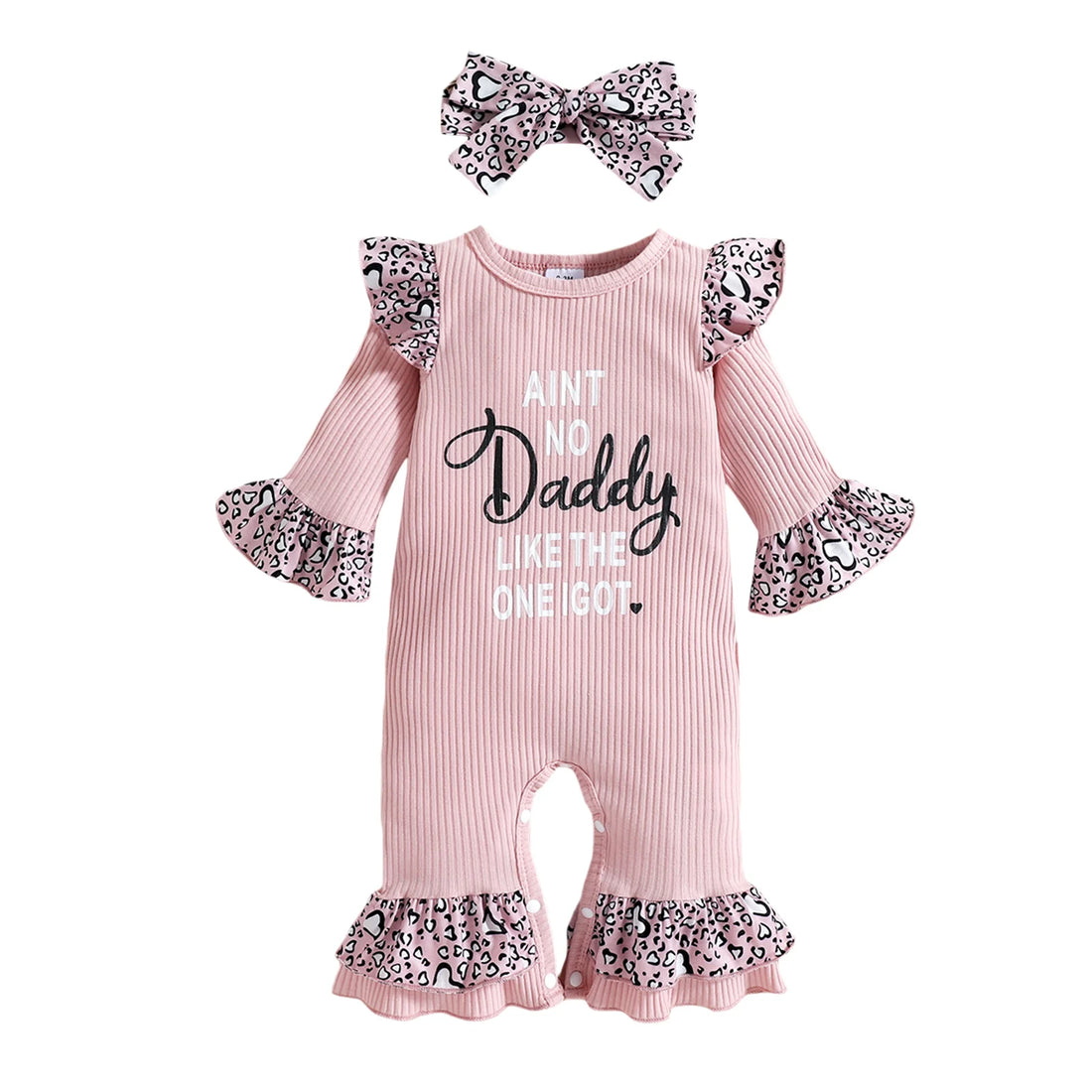 Baby Girls Letter and Leopard Print Jumpsuit &amp; Headband Set childrensterritory