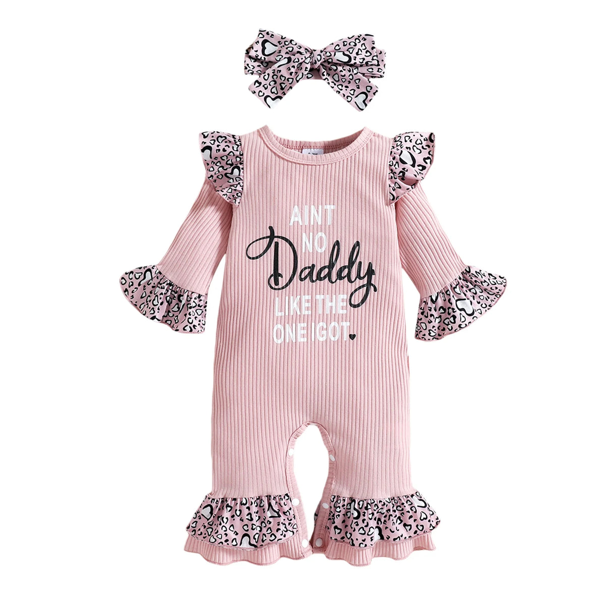 Baby Girls Letter and Leopard Print Jumpsuit &amp; Headband Set childrensterritory