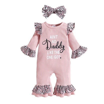 Baby Girls Letter and Leopard Print Jumpsuit &amp; Headband Set childrensterritory
