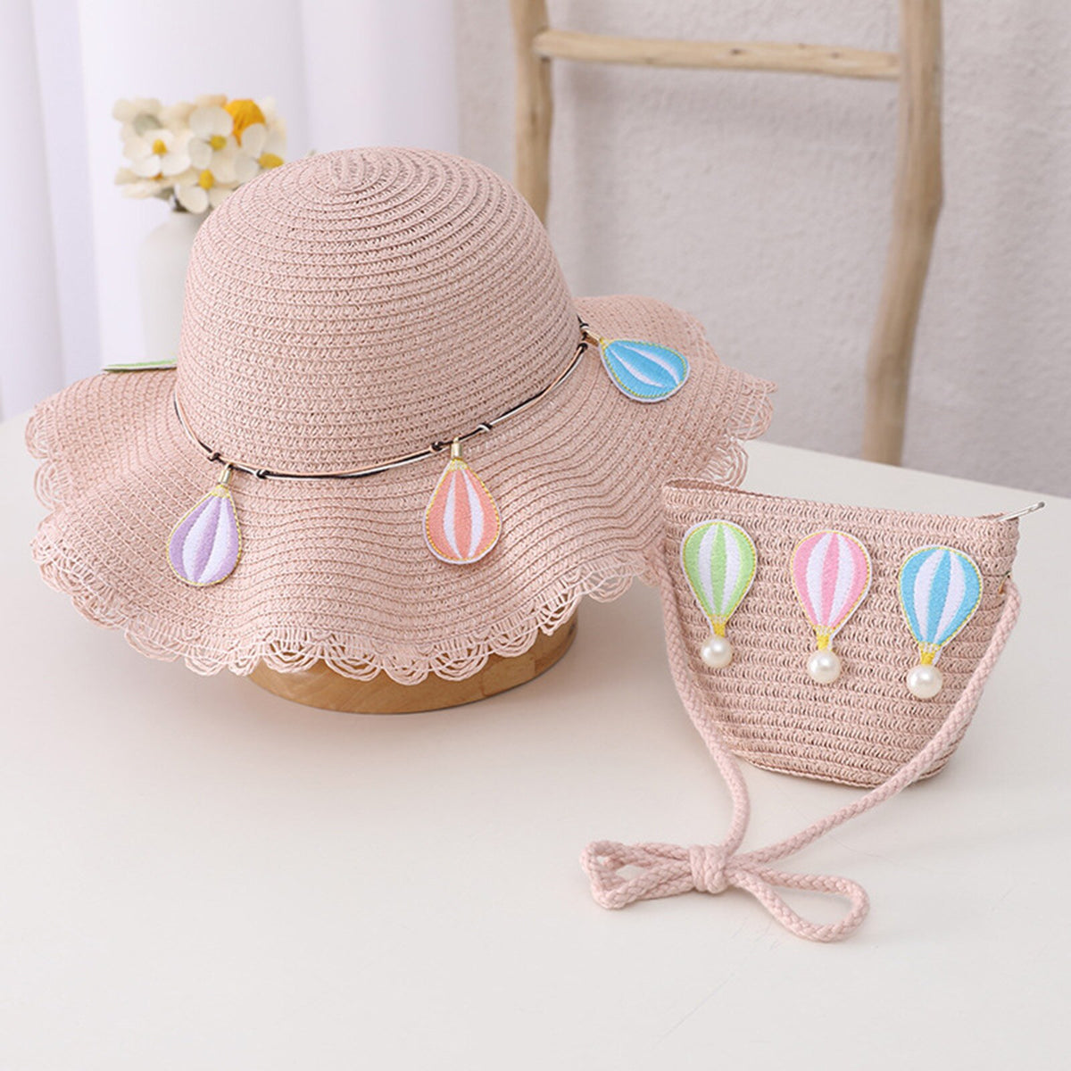 Kid Girl Colorful Anti-Dust Straw Hat with Bag Set  childrensterritory