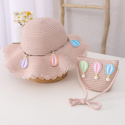 Kid Girl Colorful Anti-Dust Straw Hat with Bag Set  childrensterritory