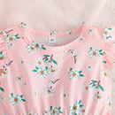 Flower Print Tulle Patchwork Kids Girls A-line Dress