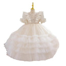 Elegant Sequined Sparkling Tulle Tiered Ball Dress for Young Girls