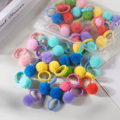 Little Girls 20Pcs Colorful Plush Ball Elastic Hair Bands childrensterritory