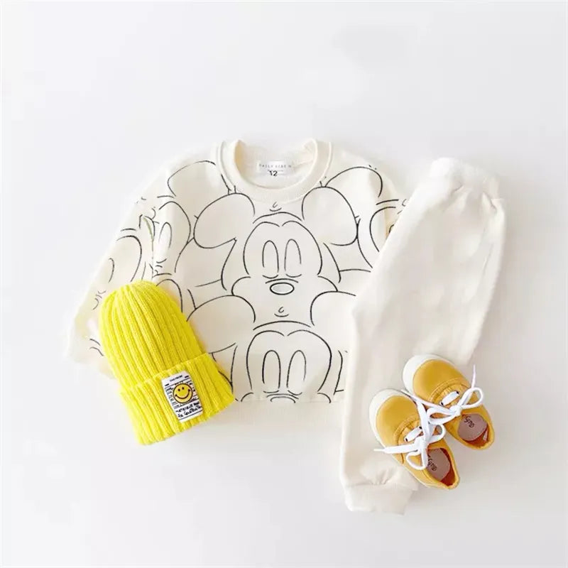 Cartoon Printed Solid Colors Tracksuit Set for Baby childrensterritory