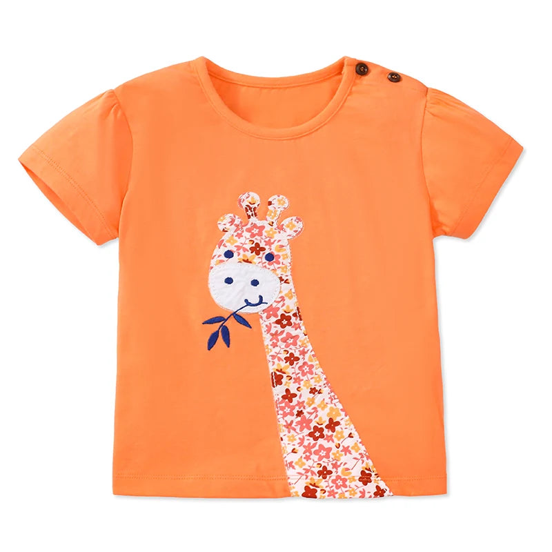 Cartoon Giraffe Print Little Girls Summer Tops Tees childrensterritory