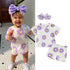 Flowers Print Baby Girls 3pcs Short Sleeve Tops Shorts Hairband Set childrensterritory