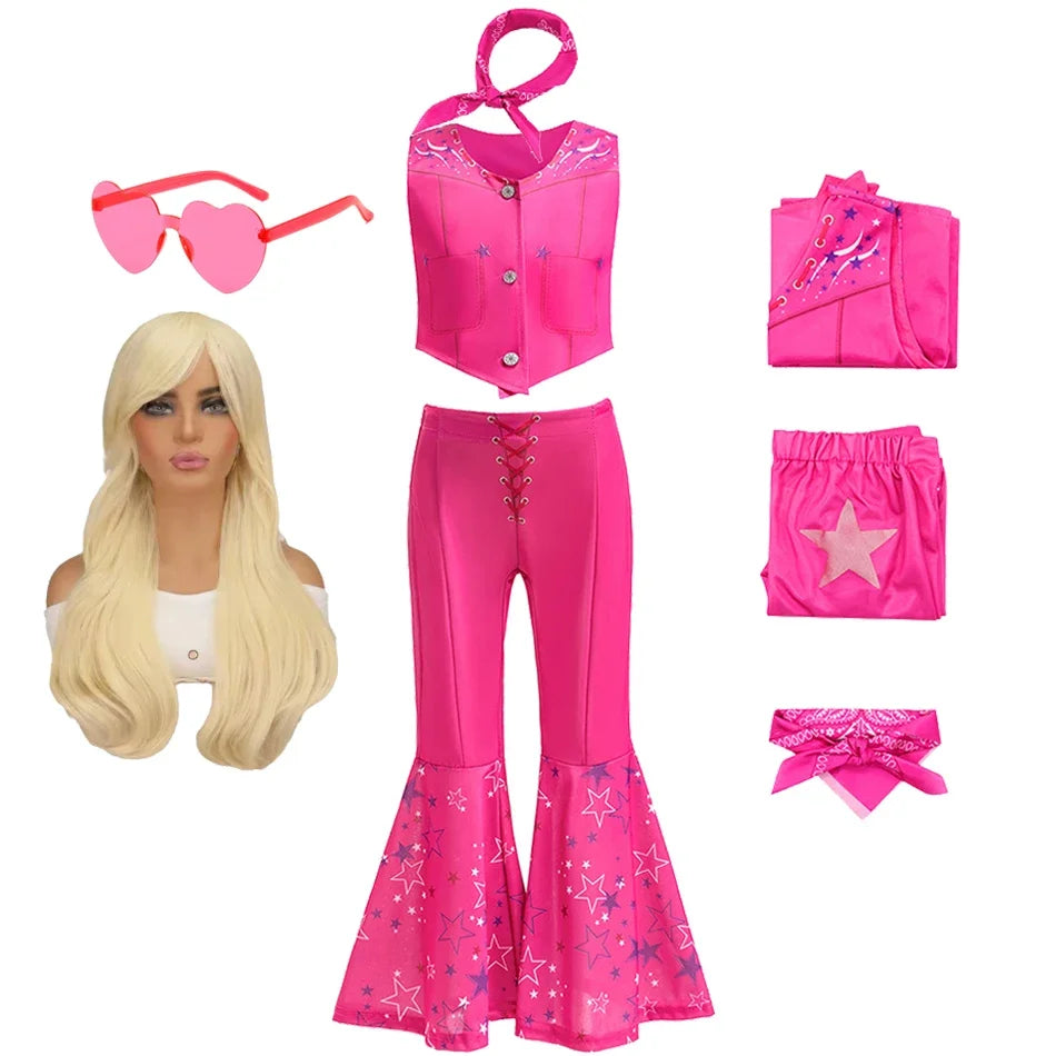 Kids Girls Starry Vest Top Pants Scarf Barbie Costume for Halloween