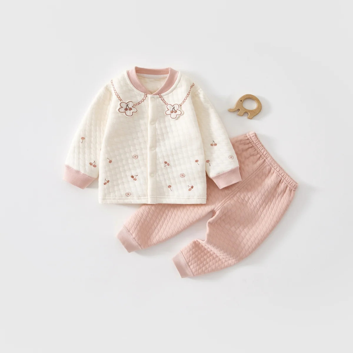 Baby Kids Long Sleeves Flower Design Winter Outfit Sets