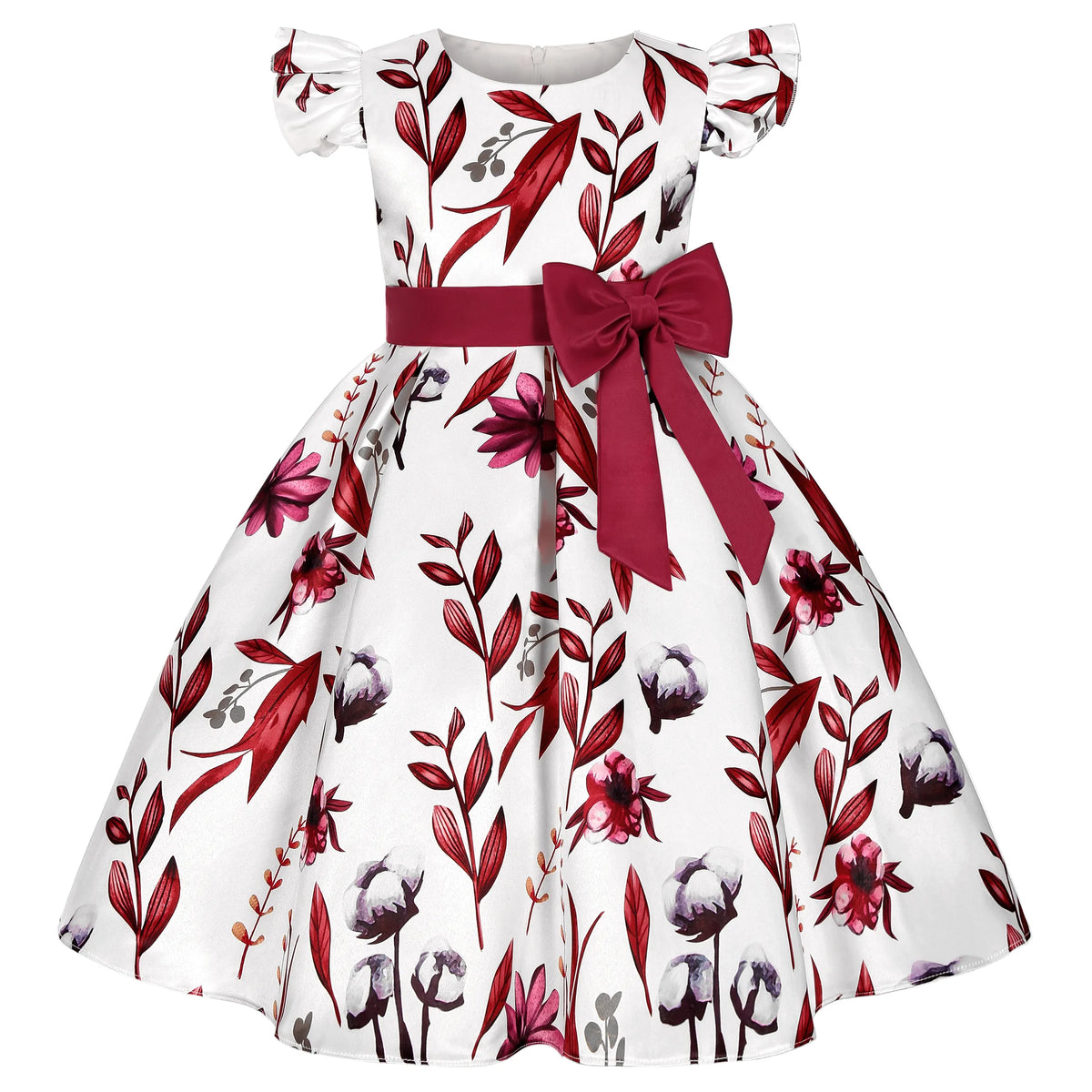 Little Girls Flying Sleeve Floral Birthday Party Dresses childrensterritory